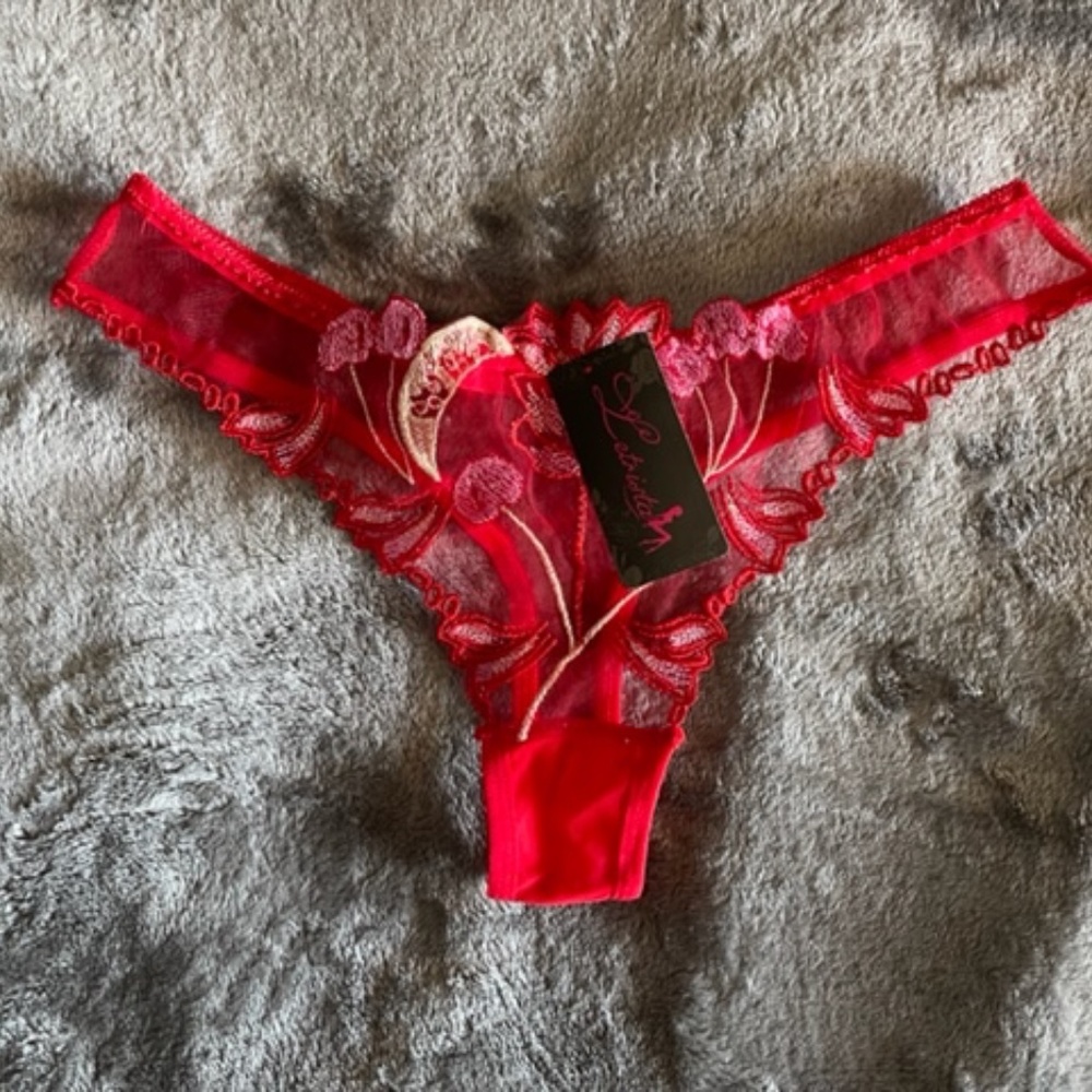 RED  ** Embroidered G-string/Thong. Sheer BRIDAL G-String. Sexy sheer T…